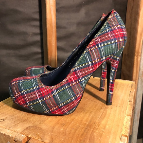 green plaid heels